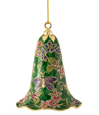 Cloisonne Butterfly Floral Large Bell Ornament