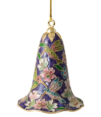 Cloisonne Humming Bird Floral Large Bell Ornament