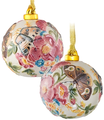 Hand Sculptured and Painted Butterfly Porcelain Ball
