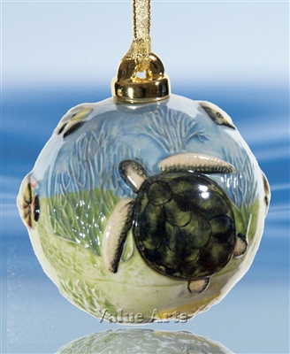 Hand Sculptured and Painted Sea Turtle Porcelain Ball