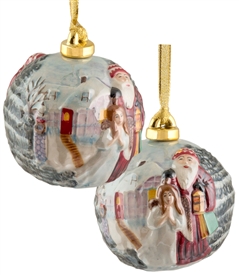 Hand sculptured and Painted Santa with Angel Porcelain Ornament