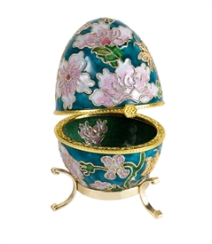 Cloisonne Egg Box With Gold Stand