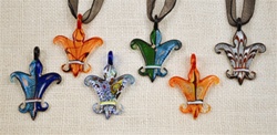 Murano Stayle Glass Fleur de lis Necklace With Cord