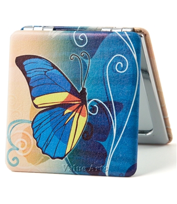 blue butterfly compact mirror