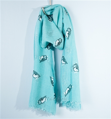 Owl Print Scarf in Turquoise