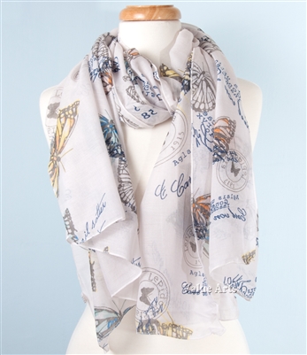 Printed Butterfly Scarf White