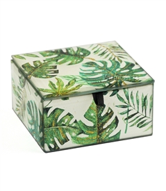 Tropical leaves Keepsake Box with Gold Sparkling Metallic