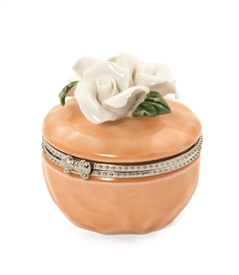 Porcelain Rose Hinged Trinket Box /Peach