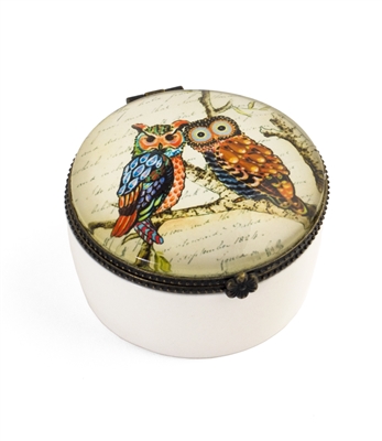 A Pair of Owl on Branch Ceramic Keepsake Box