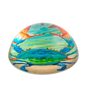 Blue Crab Crystal Glass Dome Paper Weight