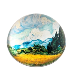Van Gogh Wheat Field Cypresses Crystal Glass Dome Paperweight