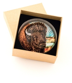 Bison Crystal Glass Dome Paperweight