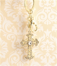 Bejeweled Gold Cross Key Chain/Purse Jewelry