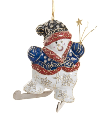 Cloisonne Skating Snowman Ornament