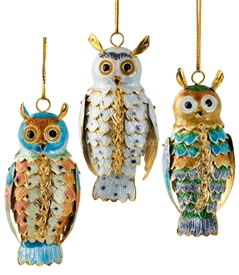 Cloisonne Articulate Owl Ornament