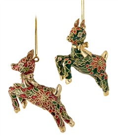 Cloisonne Reindeer With Gold Bow Ornament