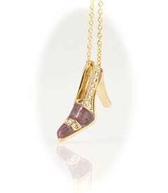 Yellow Gold Plated Pink High Heel Shoe Pendant Necklace