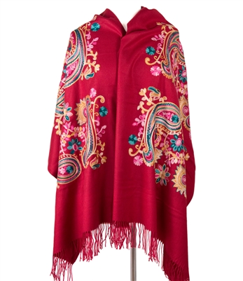 Cashmere Paisley Floral Embroidery Wrap