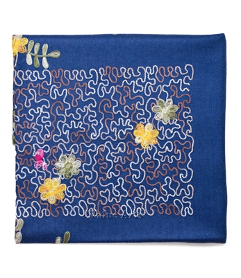 Pashmina Floral Embroidered Scarf in Blue