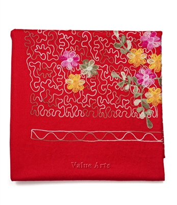 Pashmina Floral Embroidered Scarf in Red