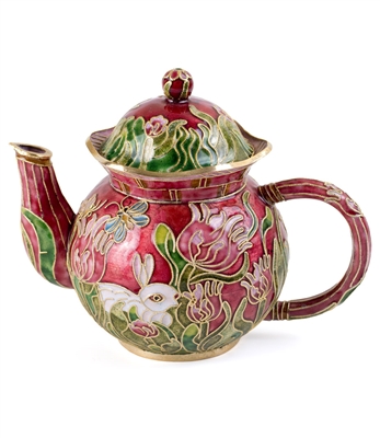 Cloisonne Tulips and Bunny Teapot