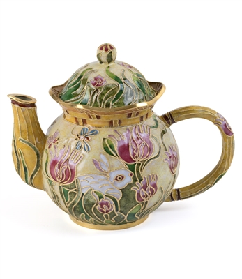 Cloisonne Tulips and Bunny Teapot