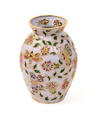 Cloisonne Butterfly and Bumble Bee Flower Vase