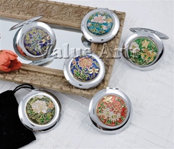 Cloisonne Round Compact Mirror With Black Pouch