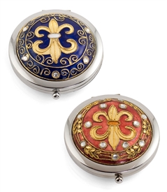 Cloisonne Fleur De Lis Round Compact Mirror