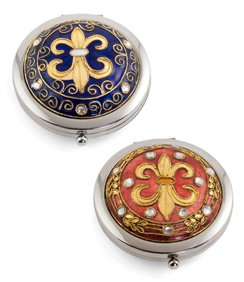 Cloisonne Fleur De Lis Round Compact Mirror