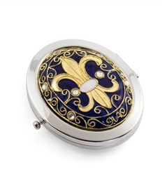 Cloisonne Fleur De Lis Oval Compact Mirror
