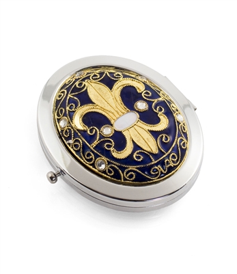 Cloisonne Fleur De Lis Oval Compact Mirror