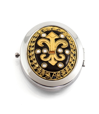 Cloisonne Fleur De Lis Oval Compact Mirror/Crystal Accent
