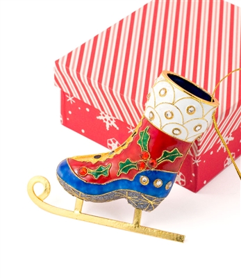 Cloisonne Skate With Sparkling Crystal Ornament