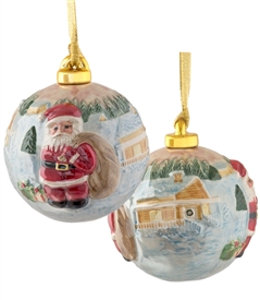 Hand Sculptured and Painted Santa with Gift Bag Porcelain Ball