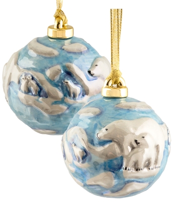 Hand sculptured and Painted Family Polar Bear Porcelain Ornament