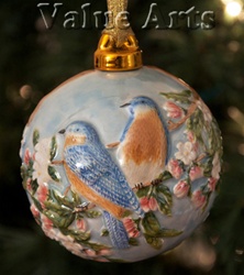 Hand Sculptured and Painted Bluebird Porcelain Ball