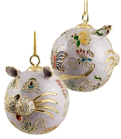 Cloisonne Cat With Butterfly Ornament