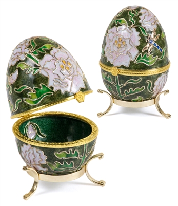 Cloisonne Egg Box With Gold Stand