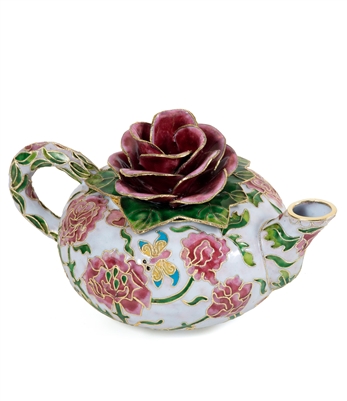 Cloisonne White Rose Teapot