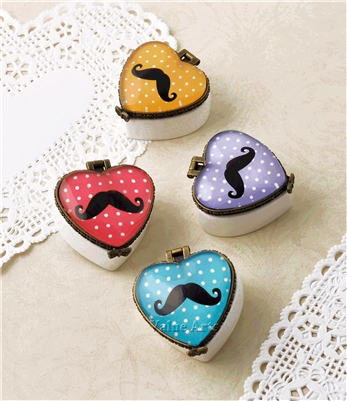 Mustache Heart Shaped Ceramic Keepsake Box