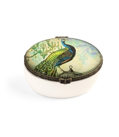 Peacock Design Ceramic Oval Keepsake Box
