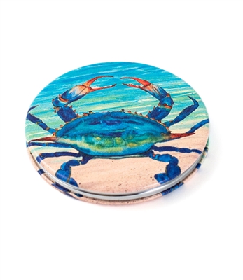 Blue Crab Round Travel Mirror