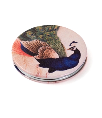 Blue Peacock Round Travel Mirror