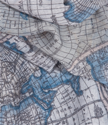 Vintage World Map Scarf in Blue