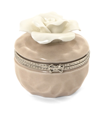 Porcelain Rose Hinged Trinket Box / Beige