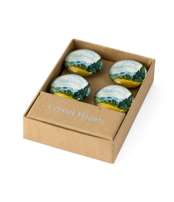 Van Gogh Wheat Field Cypresses Set of 4 Crystal Glass Magnet