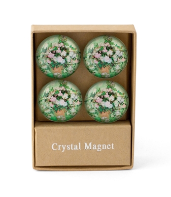 Van Gogh Vase with Pink Rose Set of 4 Crystal Glass Magnet