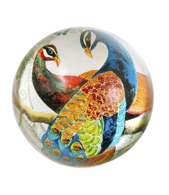 Blue Peacock Crystal Dome Paper Weight