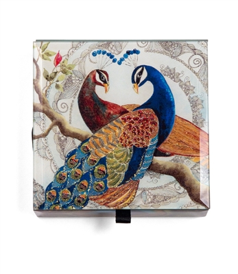 Peacock Treasure Box with Gold Metallic Accent